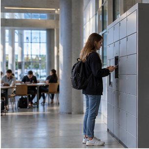 Wizualizacja koncepcyjna: Książkomat przy bibliotece — dostęp poza godzinami.